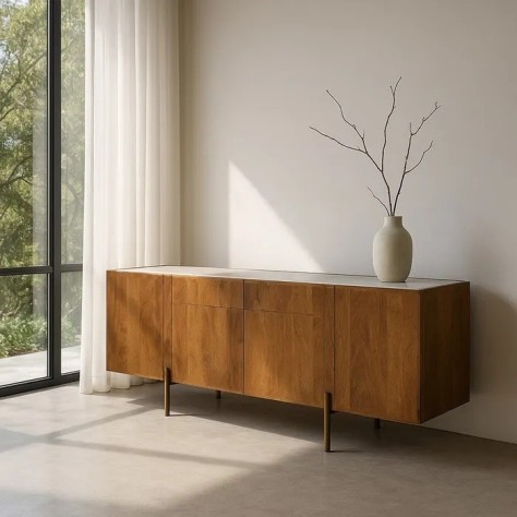 Bahut Agra marbre et bois 200 cm